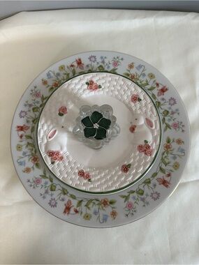 Glass Garden Flower Art Floral Plate Bunny Plate Floral Center Accents